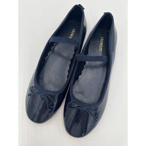 Crewcuts Girls Navy Patent Leather Mary Jane Flats Size 5 Elastic Strap Classic
